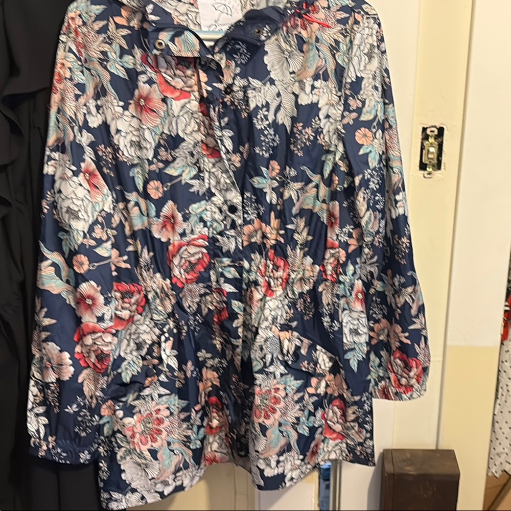 Charter Club Navy Floral Rain Jacket